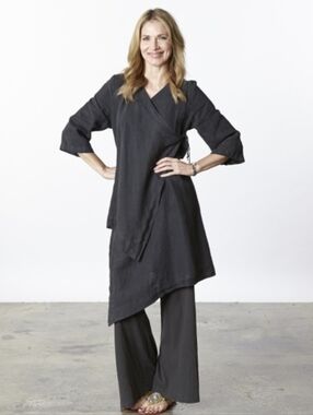 bryn Walker Black Asymmetrical Wrap Tunic, 100% Cotton, Size M